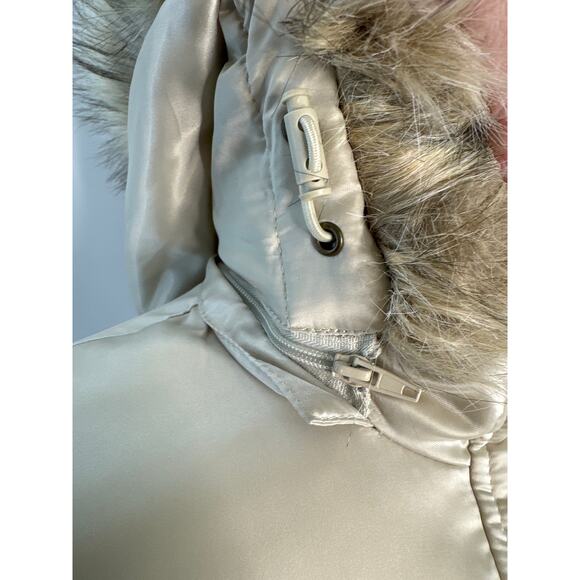 VTG Y2K Esprit puffer removable fur hood fleece lined jacket cream size medium - Picture 8 of 13